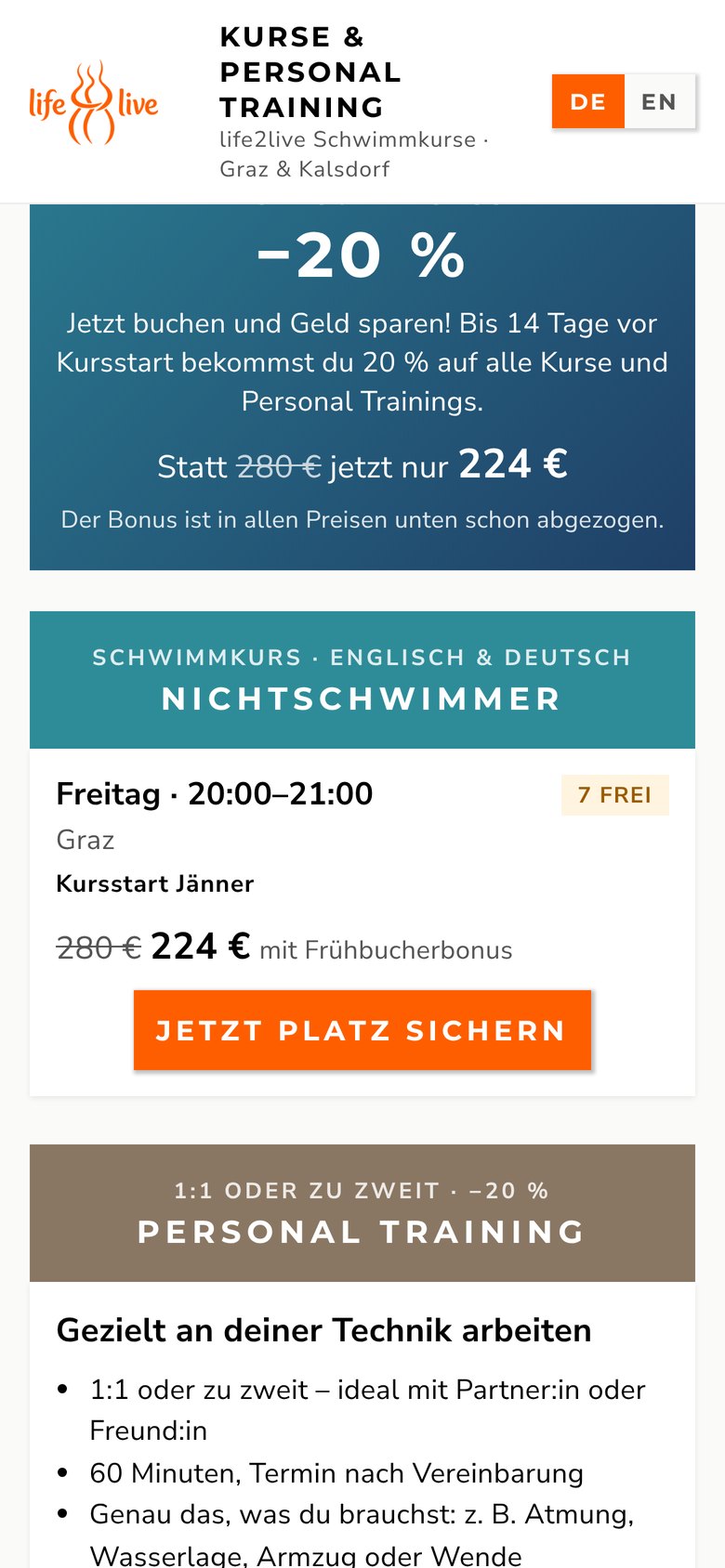Frühbucherbonus minus 20 Prozent