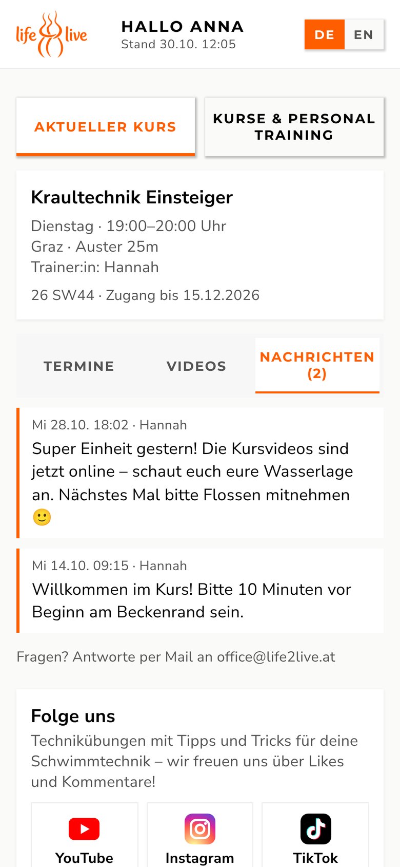 Nachrichten der Trainerin