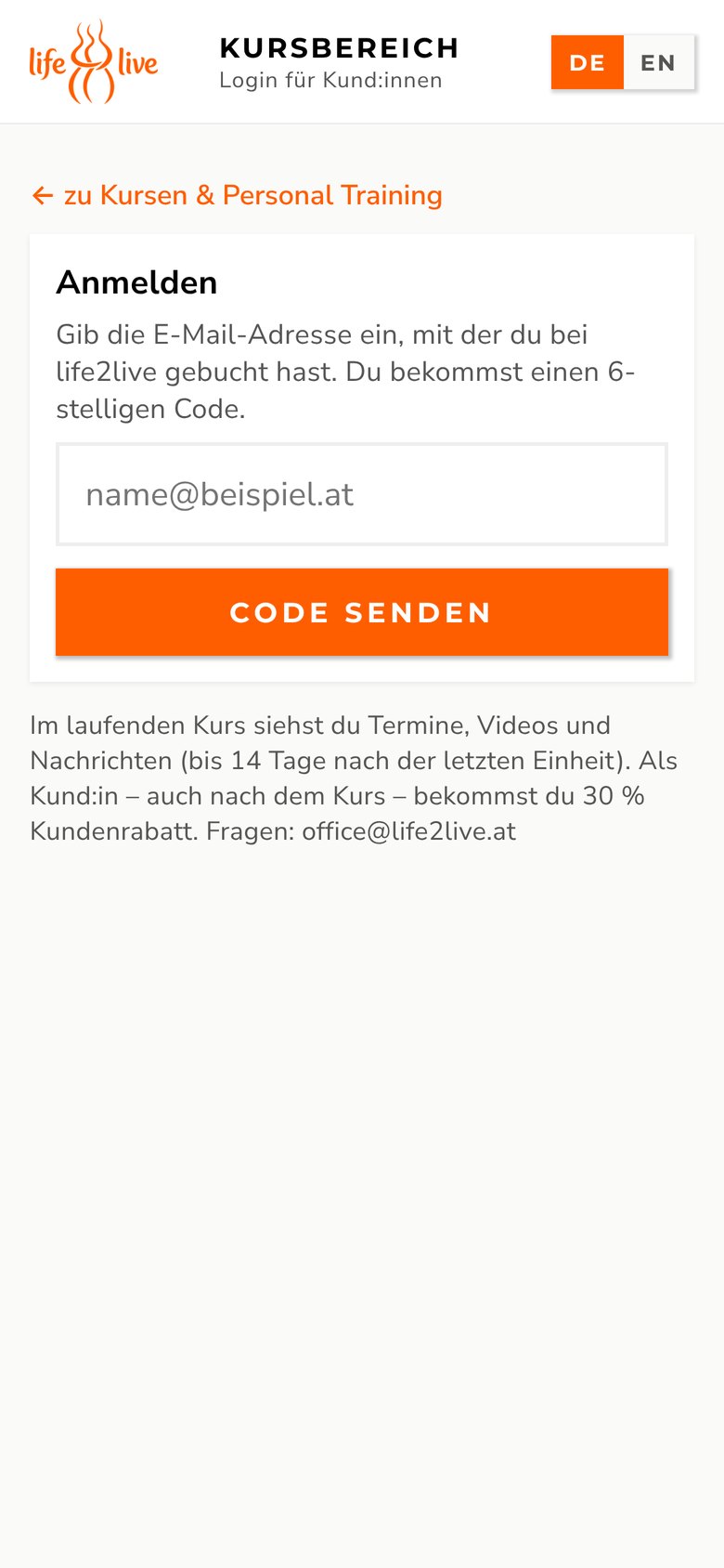 Anmeldung mit E-Mail und Code